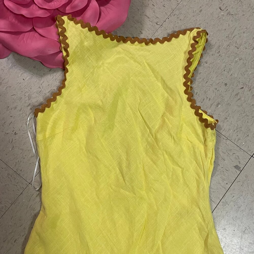 HELLO MOLLY Ric Rac Trim Country Summer Linen Blend Maxi Dress Yellow/Brown - Picture 6 of 11